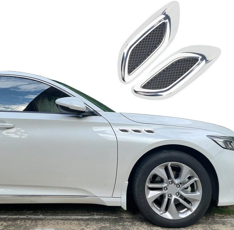 curboom 6pcs Car Fender Trim Decorative Intake Universal Auto Air Flow Bumper Side Vent Decal Scoop Hood Spolier Door Carbon Fiber ABS Chrome Silver Exterior Glossy Black Sticker for Most Cars… - Image 2
